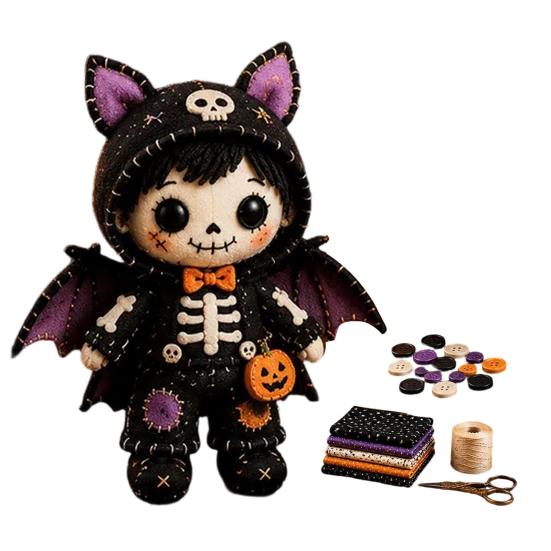Bastelset für Kinder und Erwachsene Skelett Hexe Patchwork-Set, Gothic Mädchenpuppe DIY Gruselige Halloween-Näherei für Erwachsene Teenager Handgemachtes Geschenk Handarbeits-Starter