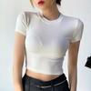 Women Casual Crop Top Summer Slim Fit Stretchy Solid Color Short Sleeve Waist Exposed Soft Breathable Lady T-shirt