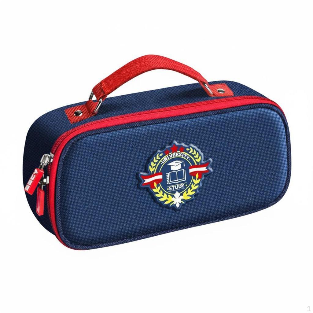 Pencil Case Large Capacity Pen Bag Canvas Pouch with Handle for Girls, Students Blue Academy