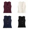 V-neck Knitted Waistcoat Top Single Breasted Vest Crop Coat Retro Knitwear Women  Streetwear