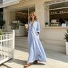 Comfortable Summer Dress Women Striped Long Sleeve Dress, V-Neck Collar Maxi Shirt Elegant for Autumn, Breathable Loose Fit Casual Retro