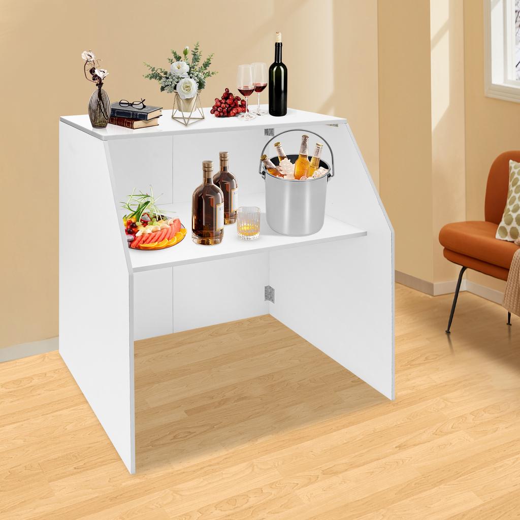 Modern White Foldable & Portable Bar Cabinet with Aluminum Trim for Parties, Events, BBQs - Lightweight & Sturdy Display Cabinet