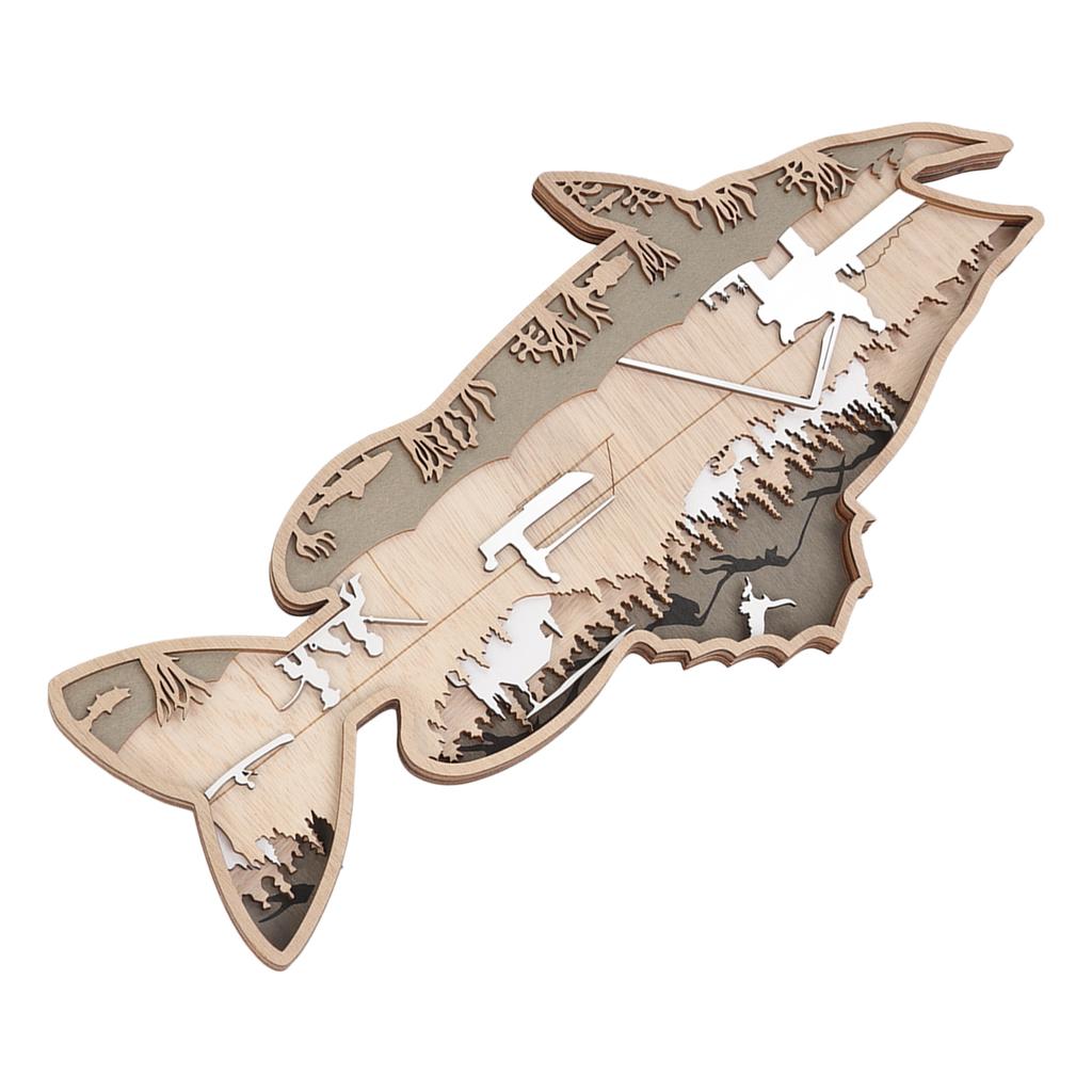 Wooden Hollowed Fish Figurine Multilayer Boxwood Decorative Wooden Hollowed Fish Striped for Home