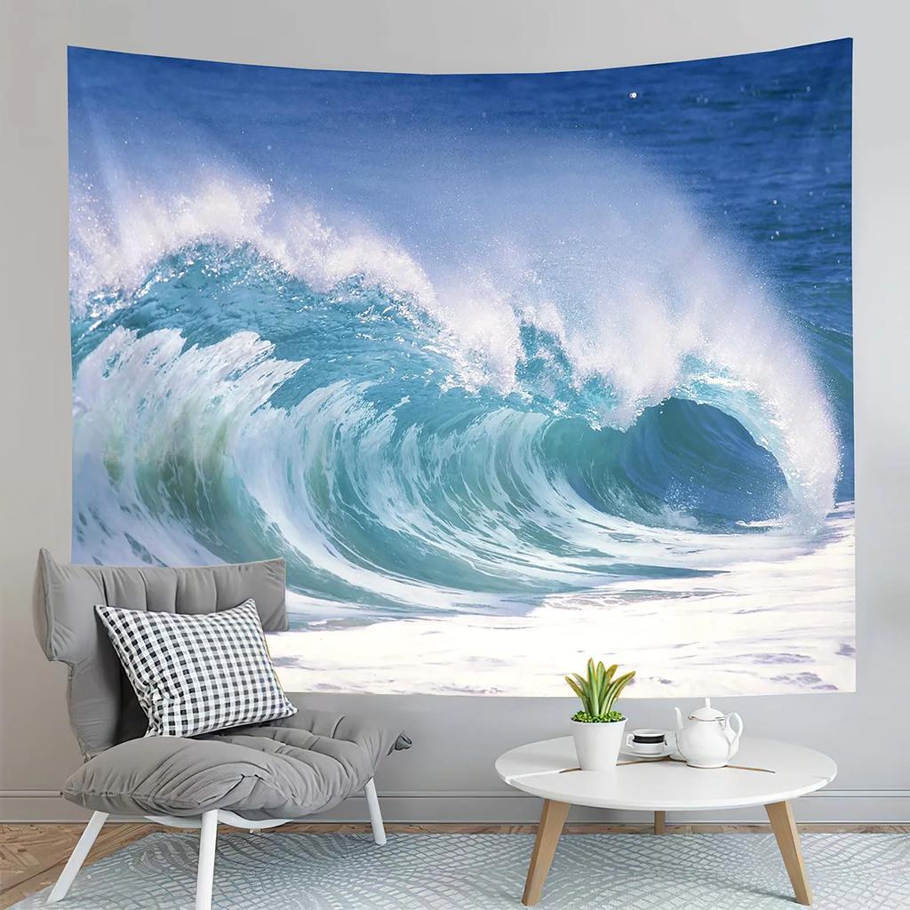 Blue Ocean Waves Tapestry Sea Sunset Scenery Tapestry Nature Art Tapestry Home Living Room Bedroom Wall Modern Art Tapestries