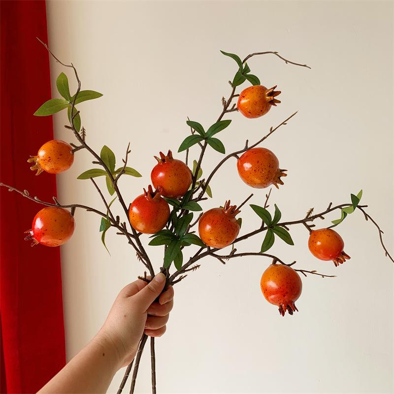 Pomegranate & Persimmon Fruit Tree Branch Bouquet: Artificial Floral Decoration for Living and Dining Rooms