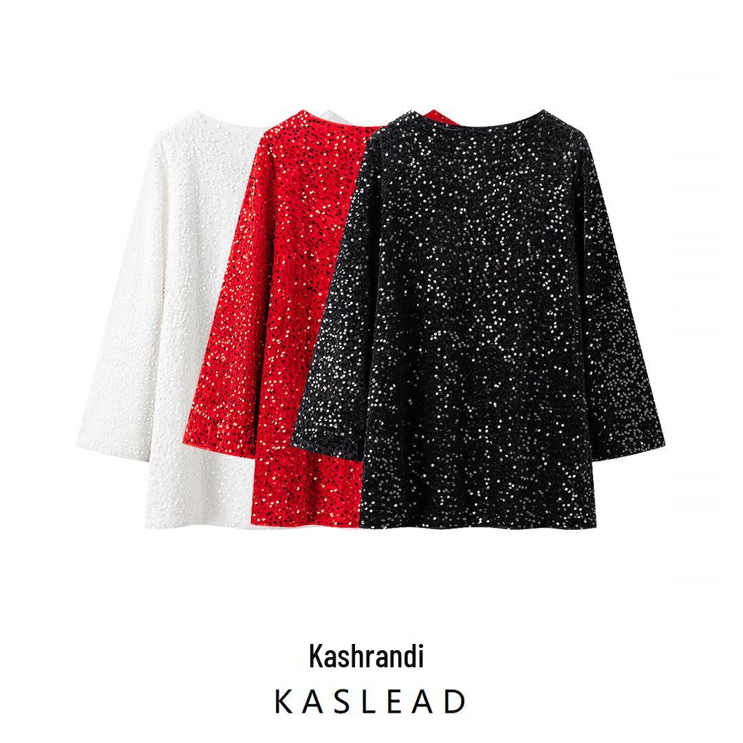 

2025 Spring Women s European-American Style Sequin Bow Loose Dress Large чорний