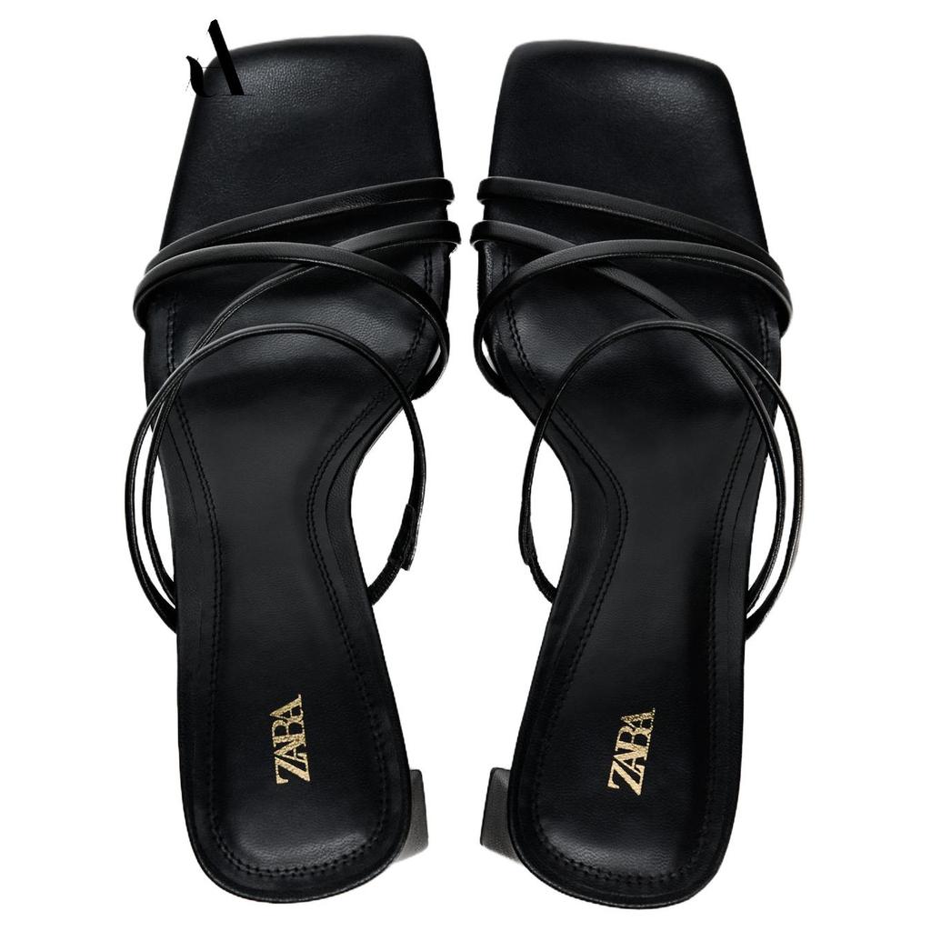 ZARA Square Toe Chunky Heel Slip-On Sandals Women sandals Black 12810410800