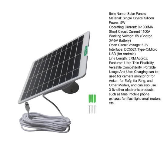 Solar Panels 3.0M Output Line 5V Voltage Regulator DC5521/Type-C/Micro USB Interfaces Solar Power Supply
