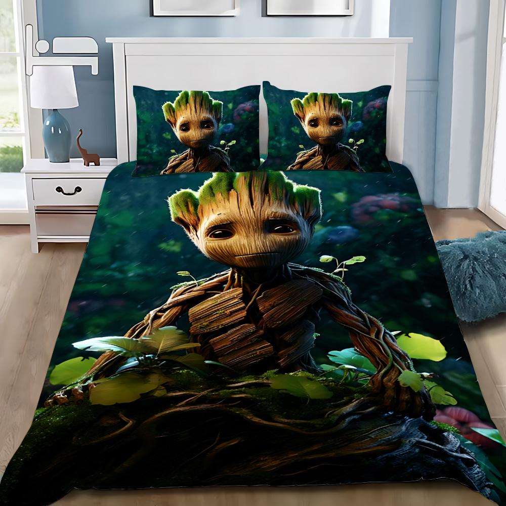 Cute Groot Duvet Cover Pillowcase 2/3pcs Bedding Set Adult Boy Girl Bedroom Decoration Children Gift Single Double Large Size
