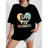 White Oversized T-Shirt I Love My Residents Heart Print Graphic Tee For Casual Wear And Everyday Outfits