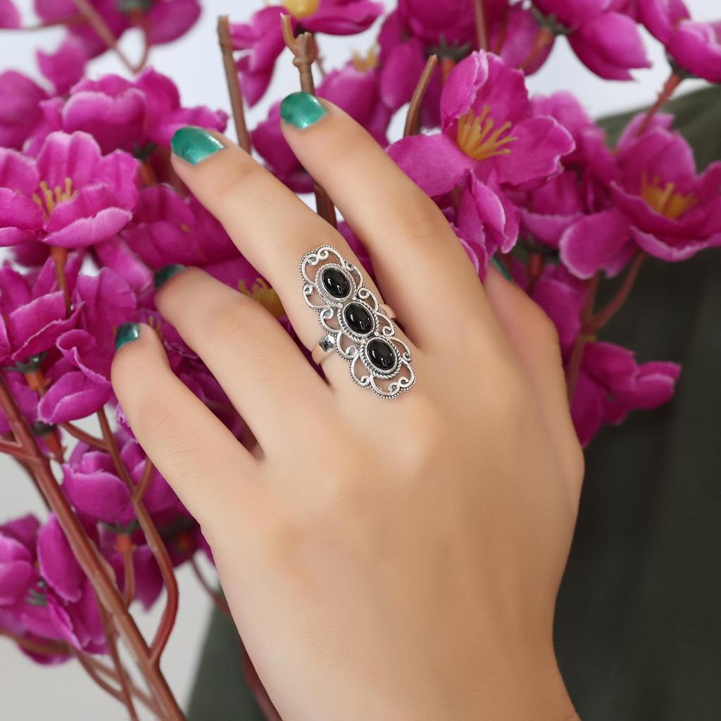 Schwarzer Onyx Silberring, 925 Sterlingsilber Handgefertigter Schmuck, Geschenk für Sie, Silberschmuck für Damen Ar8917