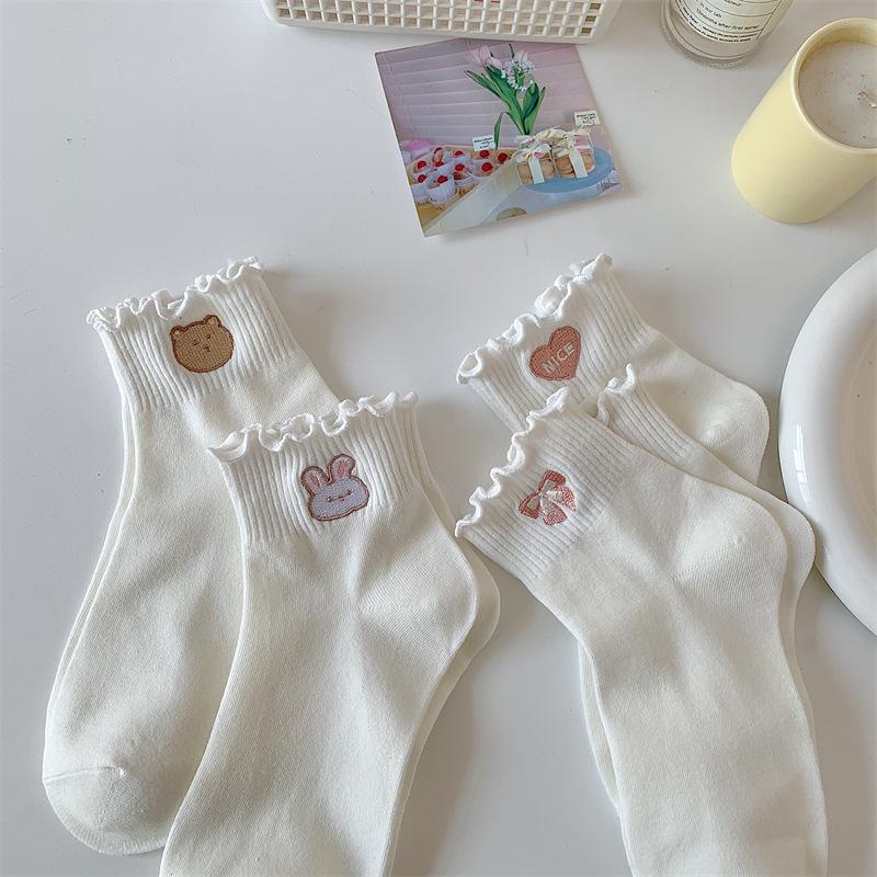 

Women s Cute Animal Embroidery Short White Socks for Spring/Summer Rabbit Embroidery