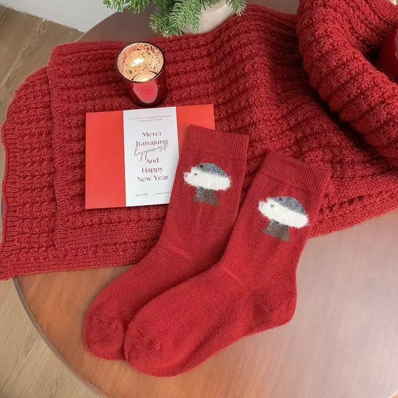 Red Women s Mid-Calf Socks - Warm, Simple, Red Gift for New Year & Christmas