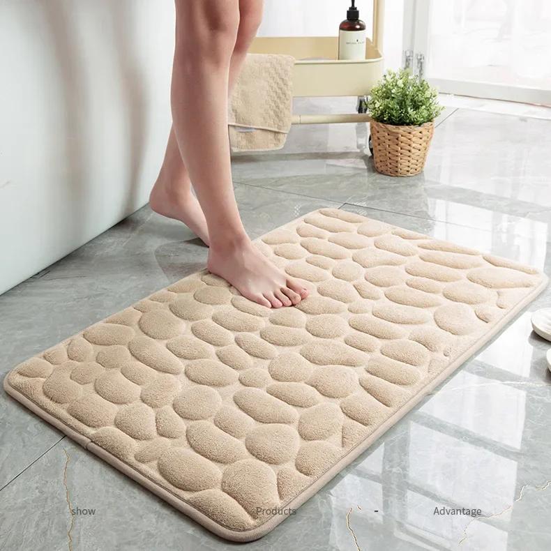 Cobblestone Embossed Bathroom Bath Mat Coral Fleece Non-slip Carpet In Bathtub Floor Rug Shower Room Doormat Memory Foam Pad