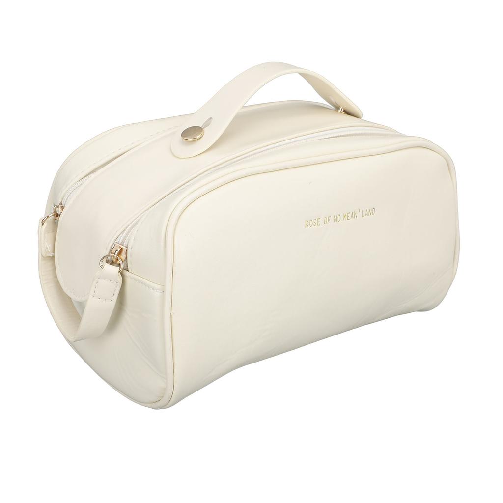 Cosmetic Bag Multifunctional Portable High Capacity Large Opening Travel Makeup Bag for Women Beige Free Size
