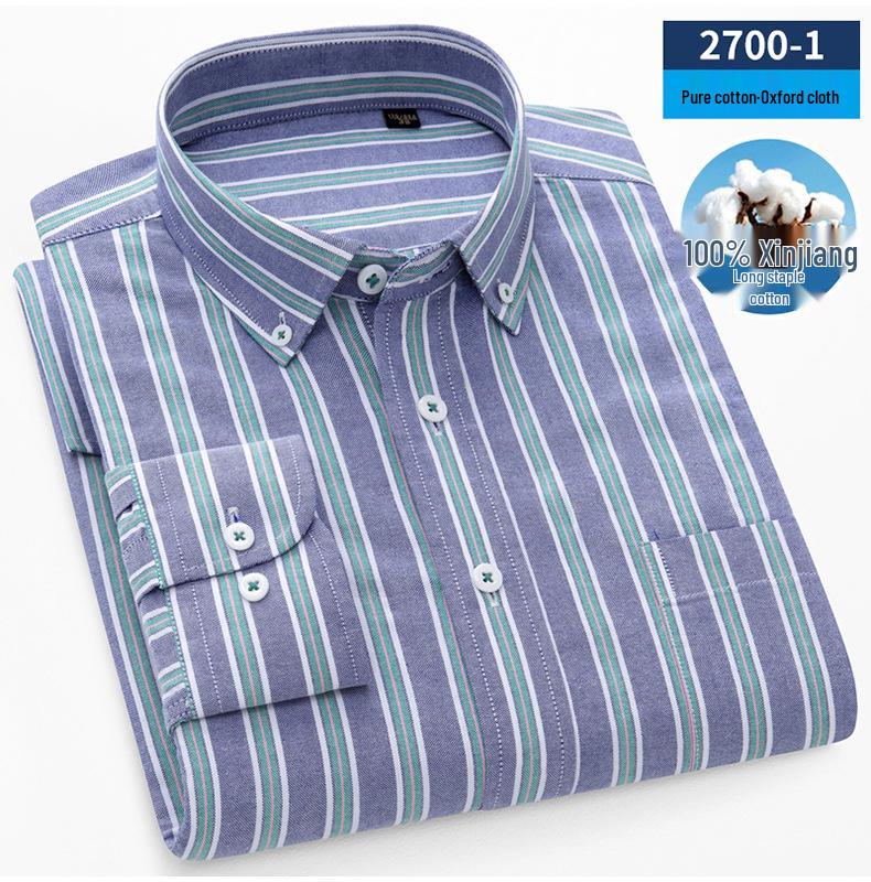 Camicia da uomo a righe in cotone Oxford a maniche lunghe con bottoni