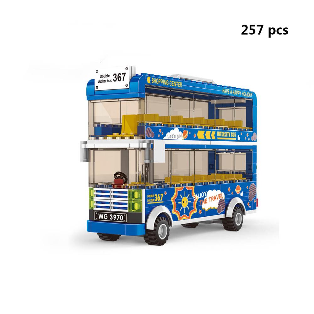 School Bus Truck Building Blocks City Vehicle Friends Wagon Lorry Cargo Van Race Car Transporter Models Sets Construction Toys