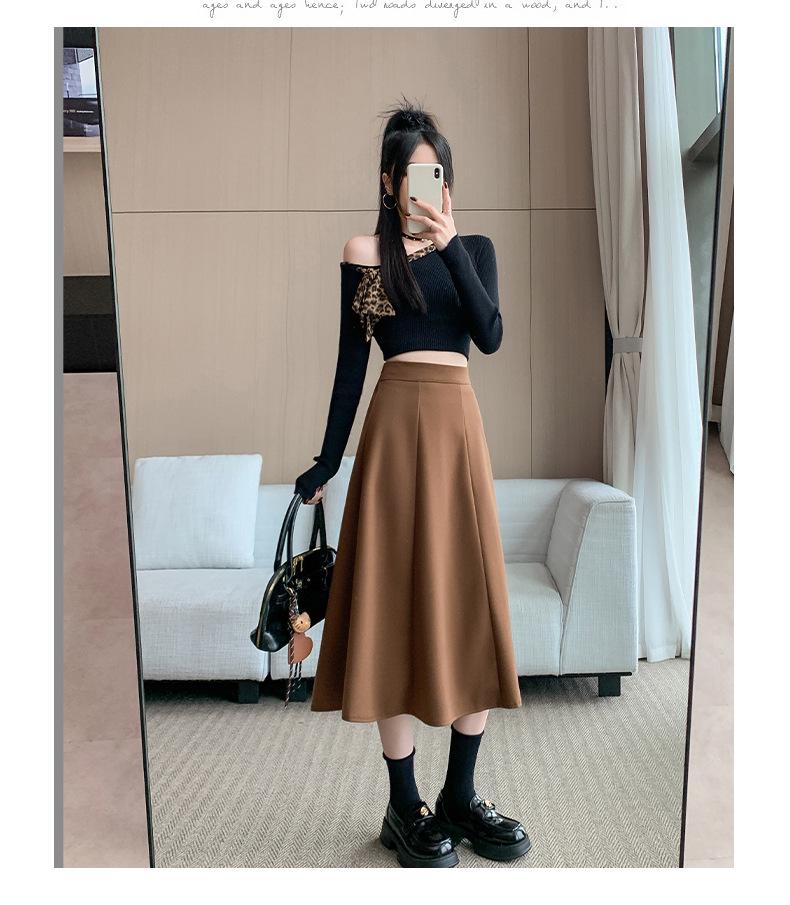 Plus Size Women's Korean Style Woolen Flare Skirt - High Waist A-line for Autumn/Winter