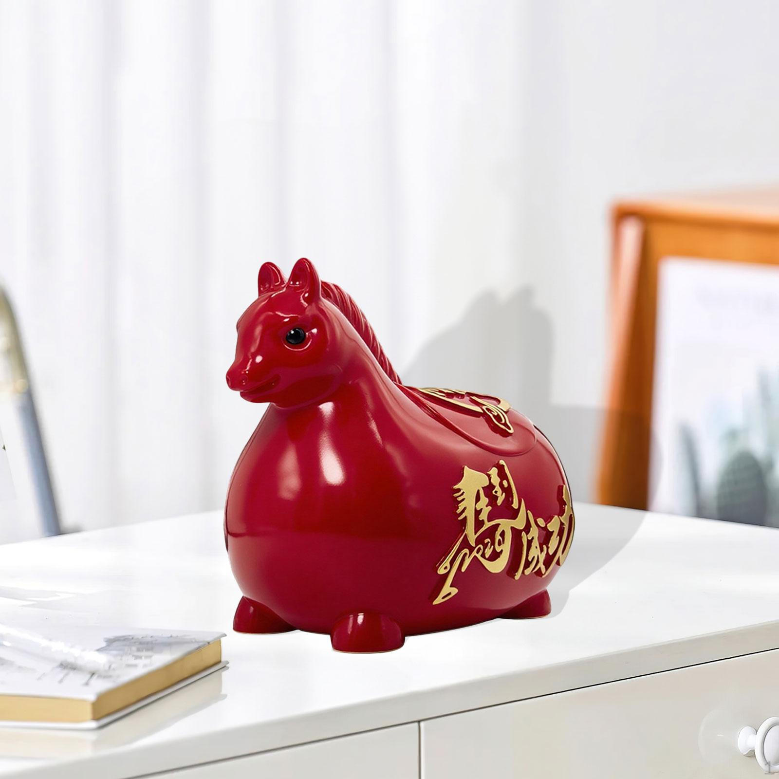 Статуэтка лошади копилка китайский год украшения коллекционная фигурка милые настольные деньги L красный