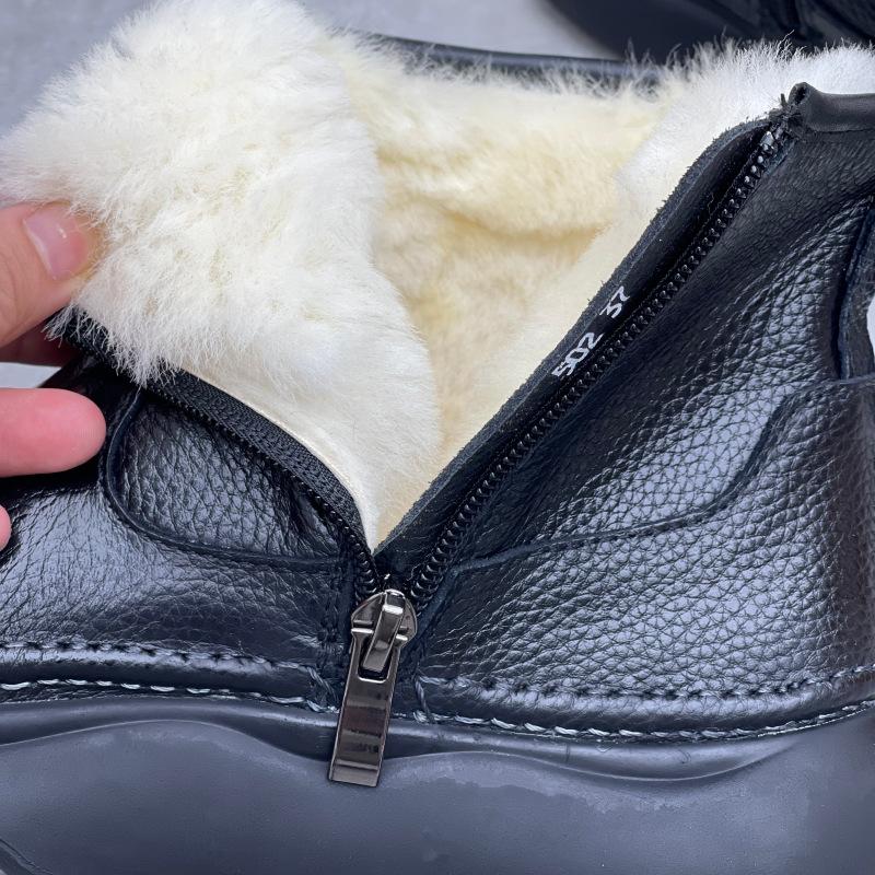 Johnature Retro Warm Wool Short Boots Versatile Snow Boots Thick Soled Side Zipper Cowhide Women's Boots