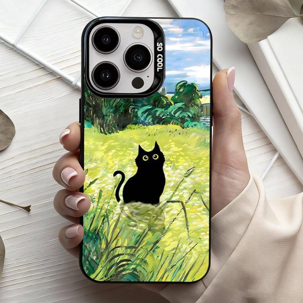 M-Matisse Monet Black Cat Funny Art  Phone Case For iPhone17,16,15,14,13,12,11 Plus,Pro Max Black Candy Silver Phone Case