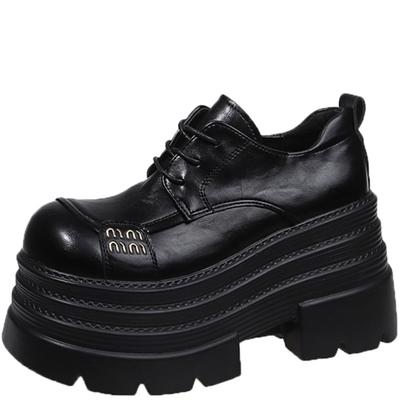 Women's Leather Sneakers New 2025 Spring High Platform Lace-up Casual Shoes Thick Sole 10CM Heels Walking Shoes Zapatos Mujer