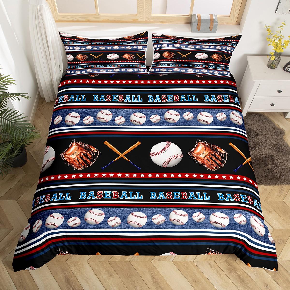 

Homewish Teens Baseball Player Duvet Cover Set,Square Plaid Bedding Set,Cartoon Sport Theme Bed Set DE XS 100x135cm 2pcs&set