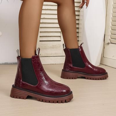 Damen Chelsea Boots Dicke Plateaus Damen Rund Zehen Slip-on High Top Schuhe Klassische Winter Mid Heels Damen Stiefeletten