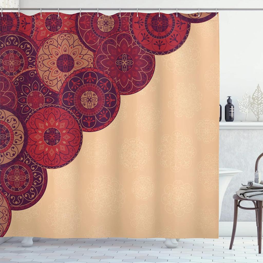 Mandala Boho Dusjforheng Fargerikt Blomstermønstret Baderomsforheng for Hjem Badekar Dekorasjon Vanntett Polyesterstoff med Kroker