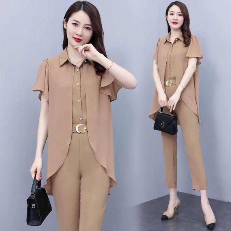 Fashionable and Trendy To Reduce Age, This Year's Popular Chiffon Suit Women's Summer Temperament, Slim and Fragrant Two-piece Set