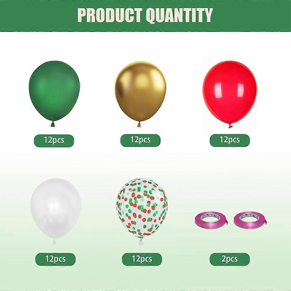 60 Ballons de Fête 30 cm Rouges, Verts, Blancs et Transparents avec Ruban pour Décoration ou Fête Thème Noël etc.