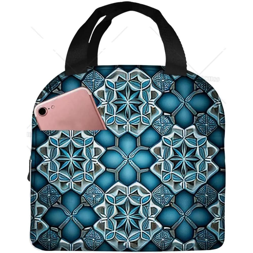 Blaues Kachel-Kaleidoskop Tragbare Lunchtasche für Frauen Männer Isolierte Kühltasche und Wiederverwendbare Lunchbox für Büroarbeit Picknick Strand