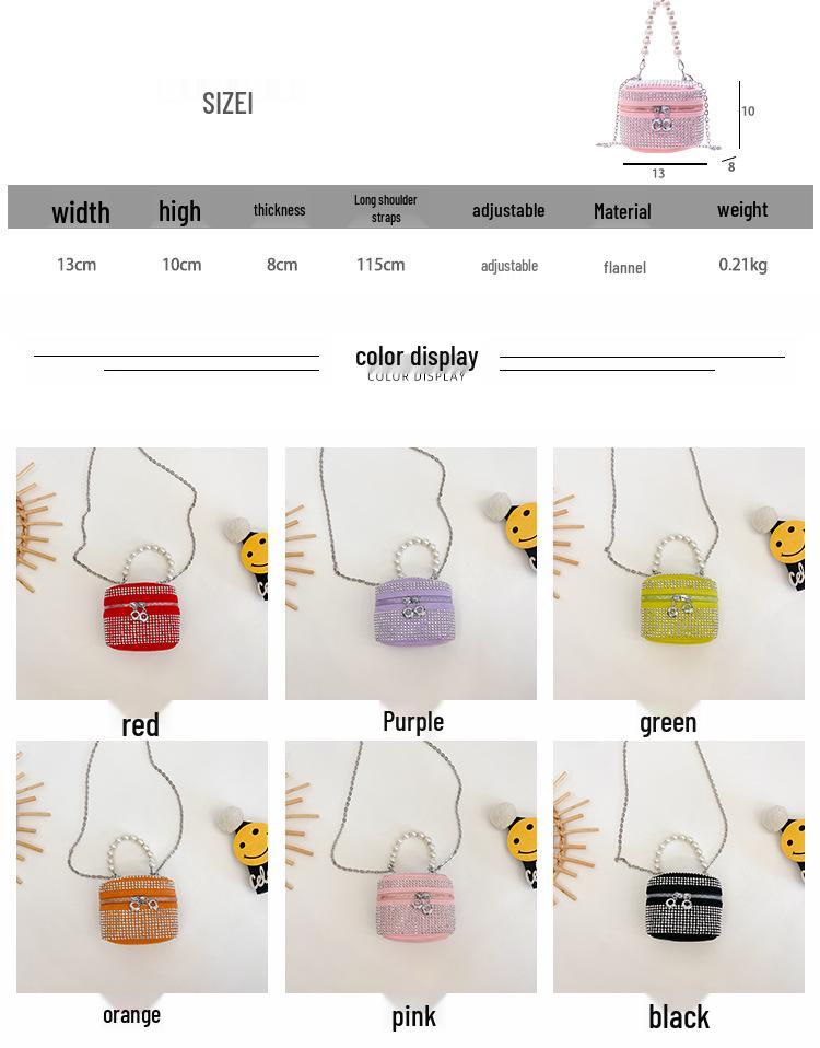 Princess Mini Rhinestone Crossbody Handbag with Pearl Handle