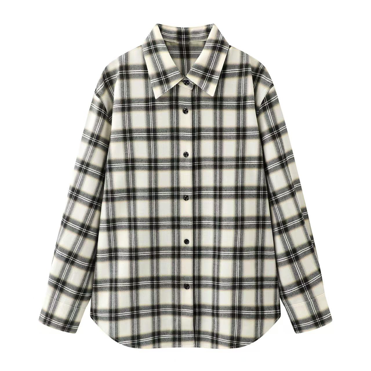 In Stock: 2026 Spring New Women s Loose Casual Welsh Plaid Brushed Neutral Shirt MBF1SHT023 Extra Small