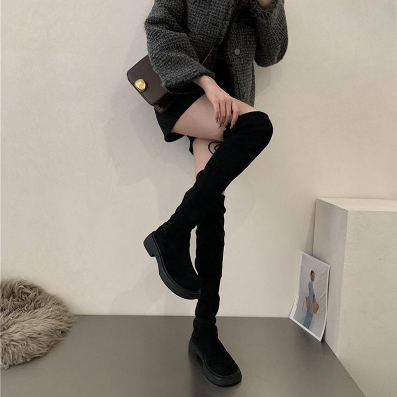 2025 Autumn Winter Korean Style Over-the-Knee Slimming Boots for Petite Women Thick Sole Knight-Inspired Slimming Long Boots