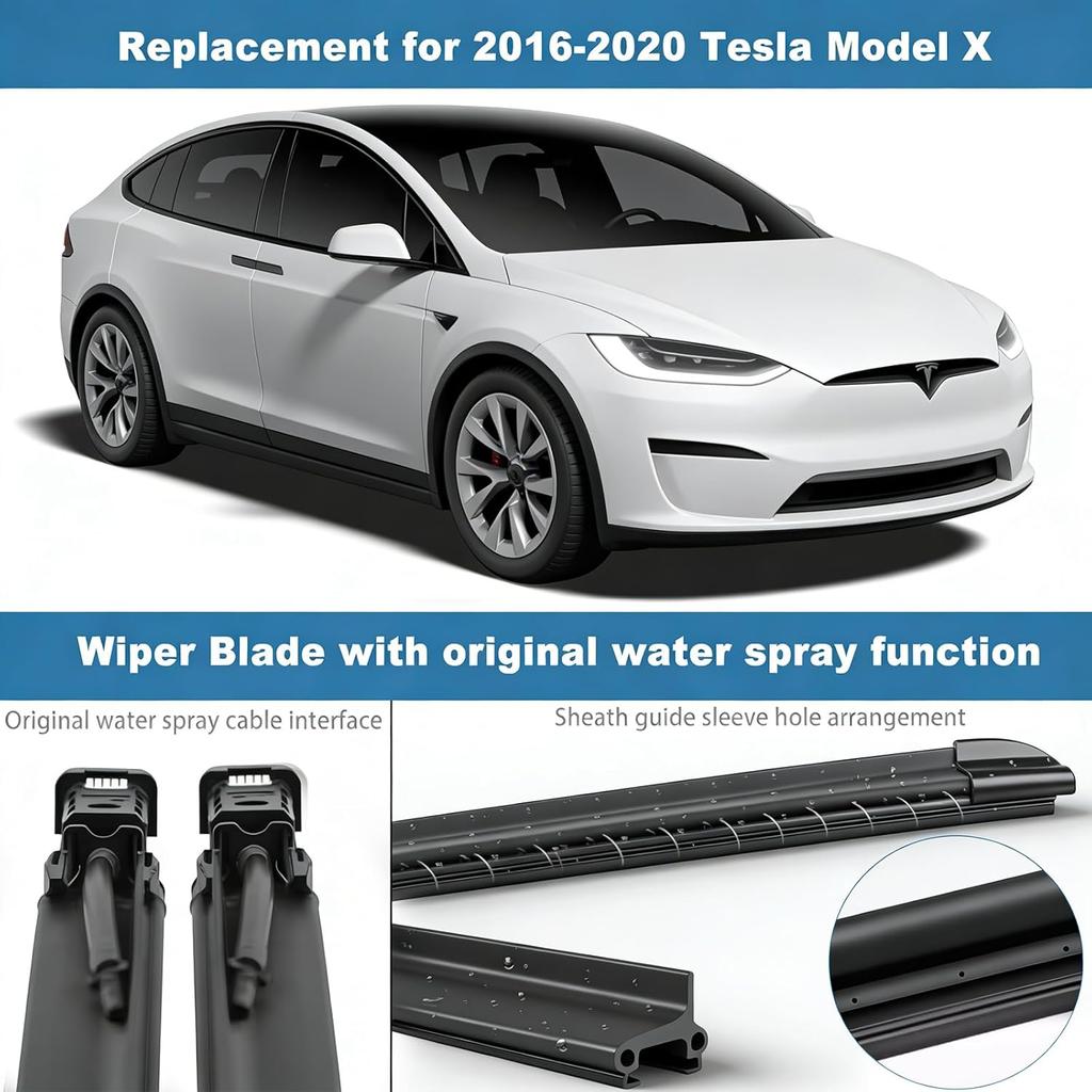 Windshield Wiper Blades For Tesla Model X With Integrated Washing,Tesla Silicone Windscreen Wiper Blades All-Seasons Applicable, Original Equipment