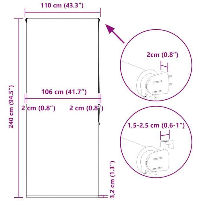 VidaXL Store enrouleur de douche 110x240 cm largeur du tissu 106 cm, store de douche, store enrouleur de rideau de douche, 4014859