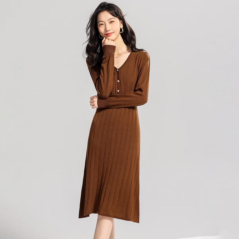 Sanpowa Women s V-Neck Slim Midi Dress L