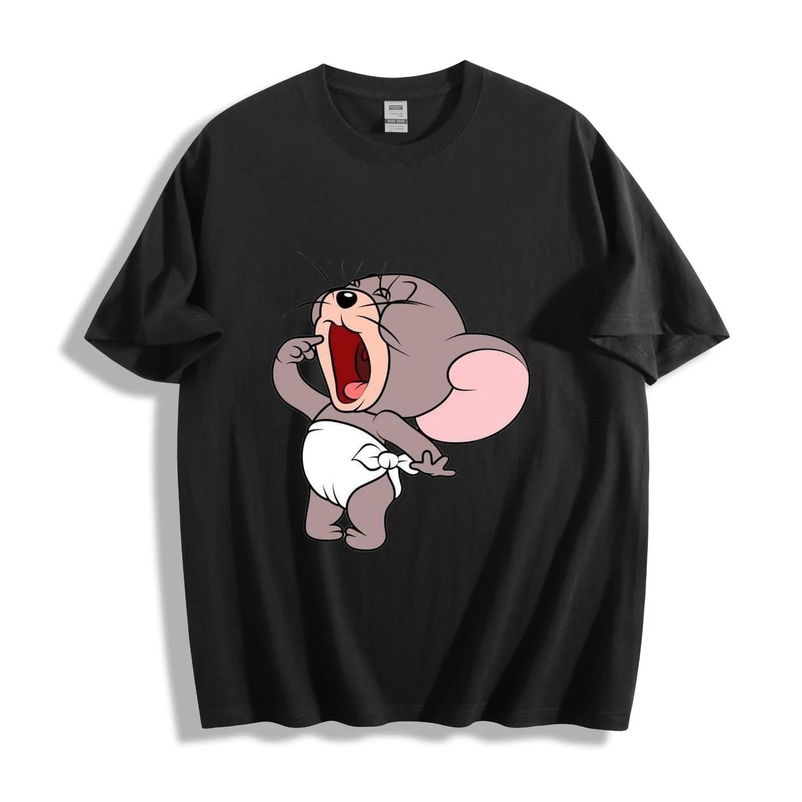 Tom and Jerry Baby Jerry Yawn T-Shirt - Adorable Cartoon Mouse Design Unisex Tee L
