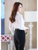Damen Chiffonbluse im koreanischen Stil mit Peter-Pan-Kragen und Rüschen-Langarm für Frühling und Herbst.
