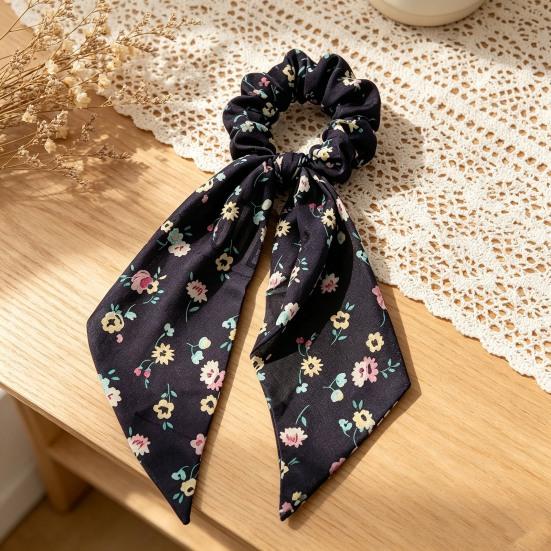 Women Hair Tie Floral Print Long Ribbon Chiffon Fabric Hair Rope Bun Half-Tied Hairstyles Ponytail Holder Hair Accessory