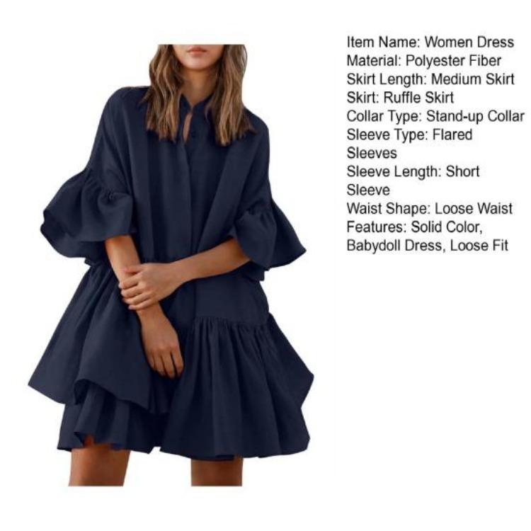 Summer Casual Loose Swing Dress for Women Babydoll Tiered Ruffle Sleeve Pleated Mini Mid-Length Dress Daily Life Beach Parties