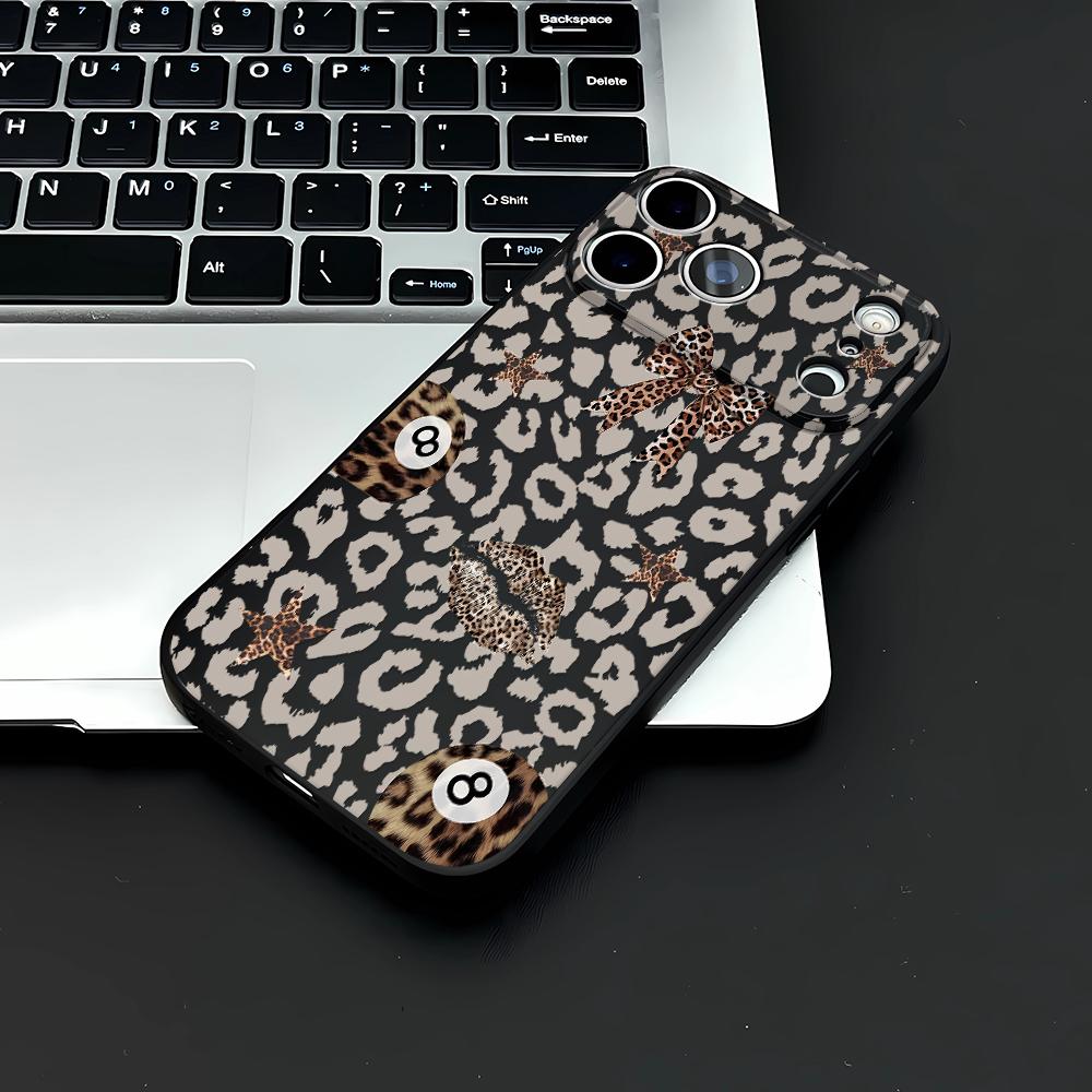 

Leopard Print Bow Lip Size 8 Phone Case For IPhone 17 16 15 14 Pro 13 12 11 Max Plus 7 8 Plus Shockproof Soft Silicone Cover iphone 17 Air