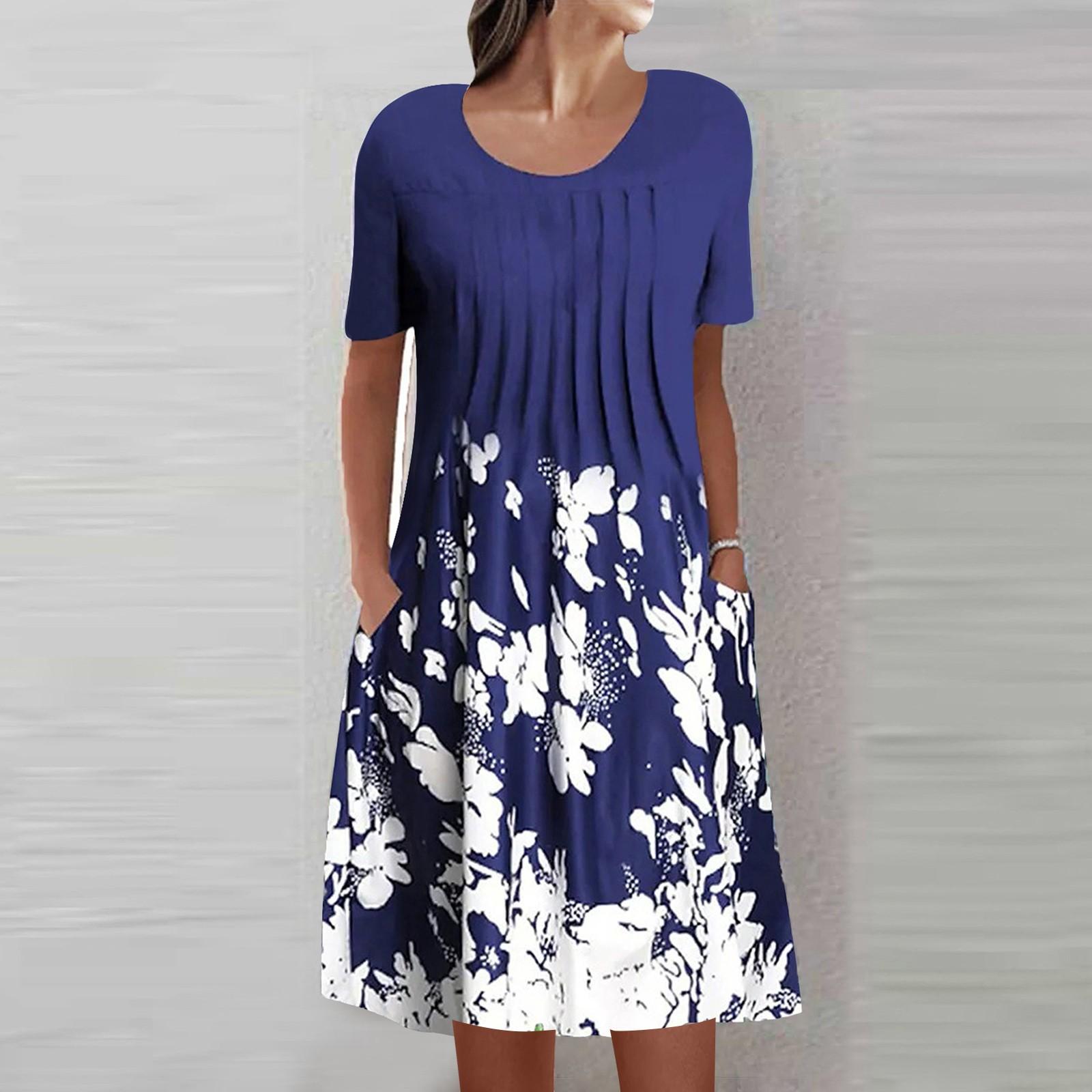 

Женское летнее повседневное модное свободное платье с круглым вырезом и коротким рукавом с принтом L