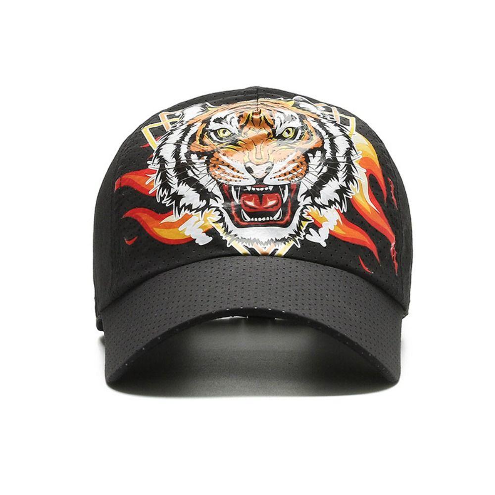 Breathable Perforated Quick-Drying Hat Tiger Head Printed Sun Protection Travel Sports Hat Adjustable Baseball Cap For Women Men