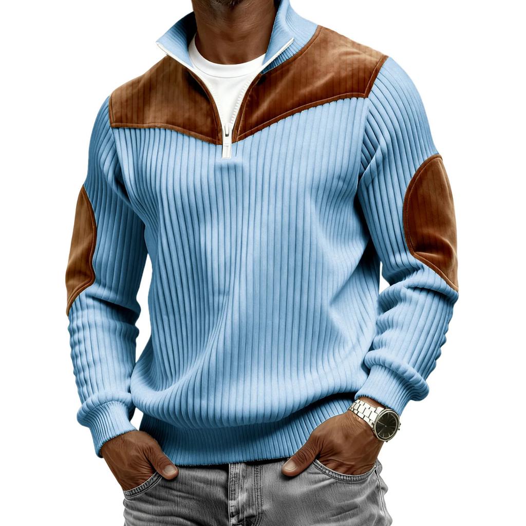 Men's Retro Half-zip Patchwork Pullover