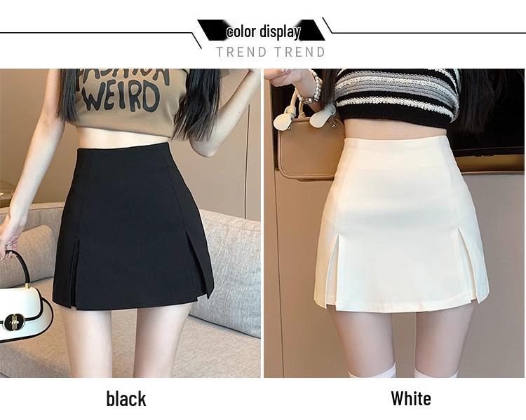 2024 Spring/Summer Black High-Waist Slimming Slit Bodycon Midi Skirt for Women
