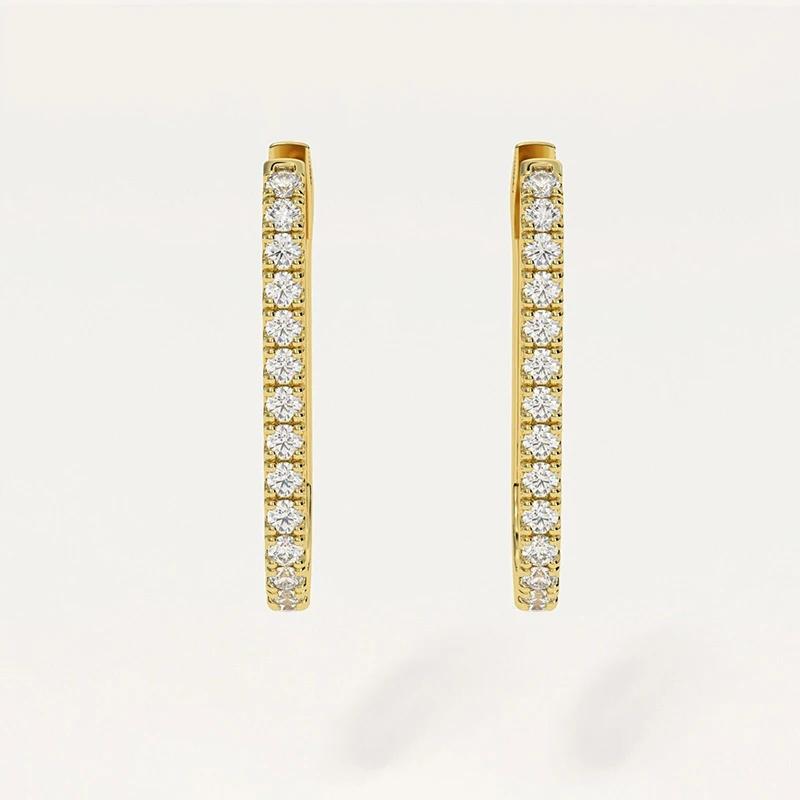 Huitan Simple Stylish Oval Shaped Hoop Earrings with Shiny CZ Stone Fashion Versatile Earrings for Women Gold Color Ear Jewelry