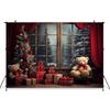 Merry Christmas Photo Background For Children Indoor Window Home Xmas Tree Bear Gift Photography Backdrop Stand Studio Photozone
