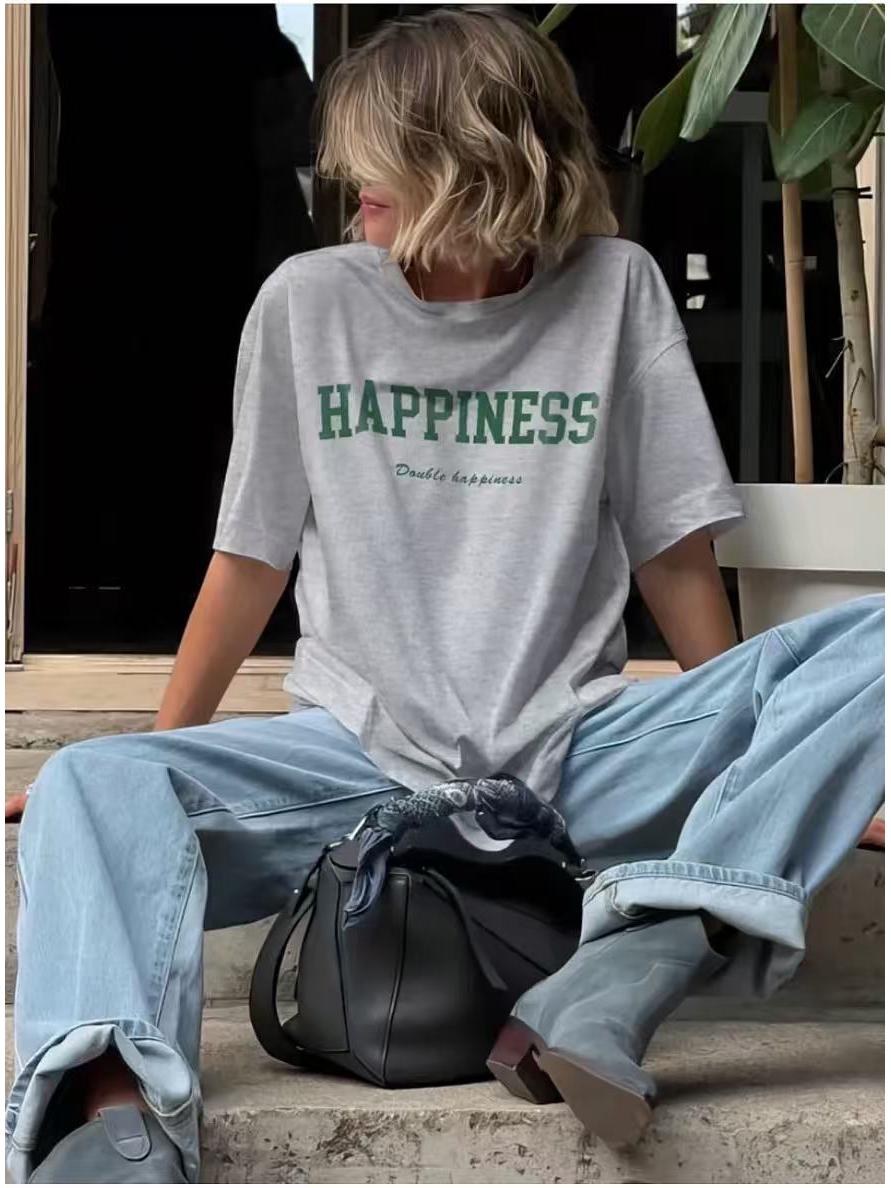 Хлопковая футболка с коротким рукавом 100%, уличный стиль Гонконга, универсальный топ с принтом «Плохой парень BF» XL светло-серый